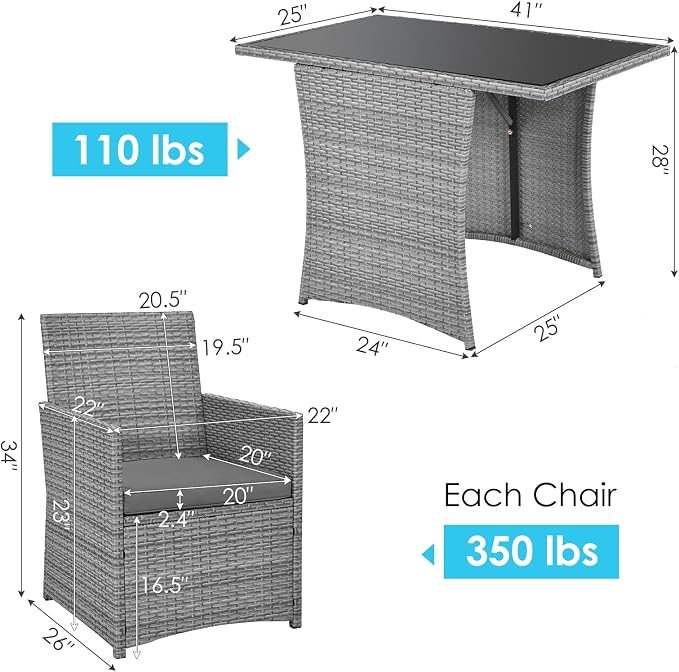 Tangkula 3 Pieces Patio Dining Set, Patiojoy Space-saving PE Rattan Bistro Set - Image 5