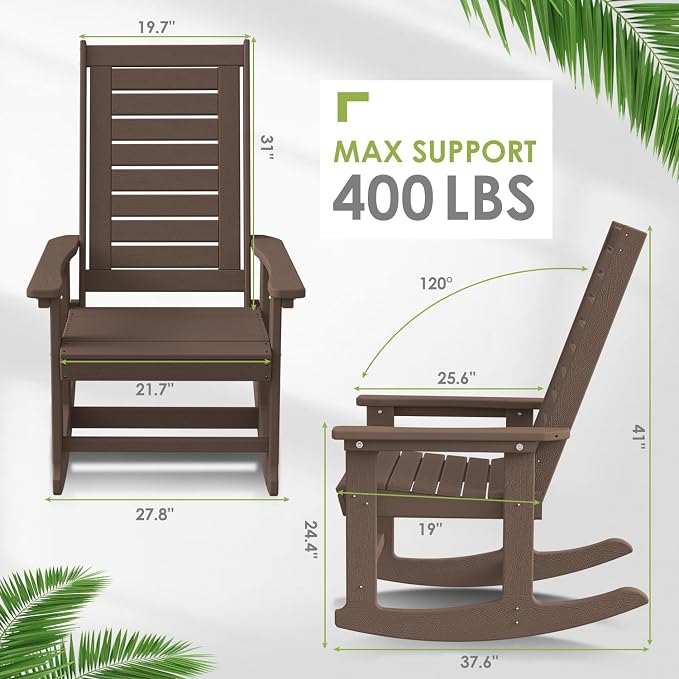 GREENVINES Outdoor Rocking Chairs | Porch Rocker | HDPE Plastic | Wood Grain | - Image 3