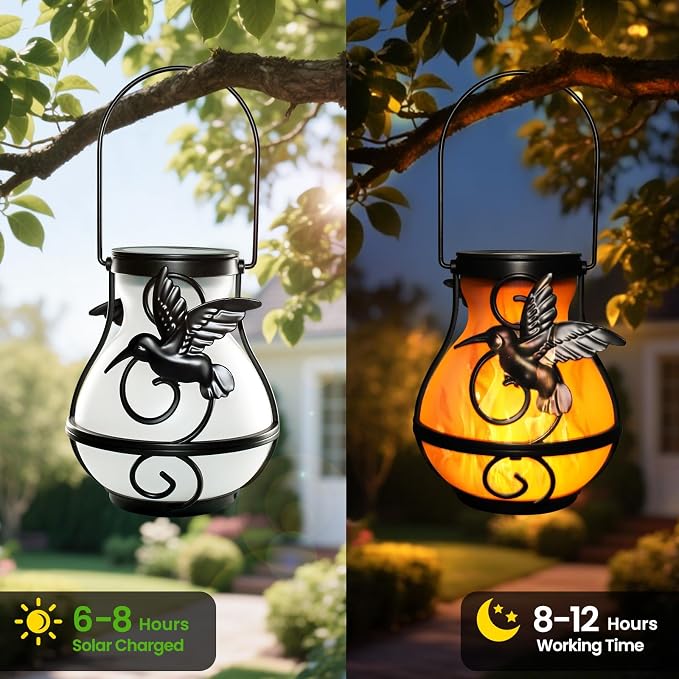 X-PREK 2 Pack Solar Lanterns Outdoor Waterproof Hummingbird Hanging Solar - Image 4