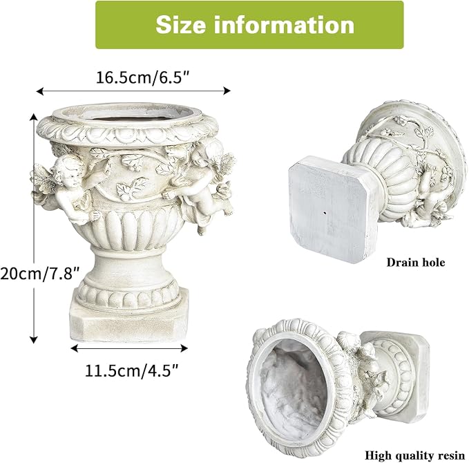 Sungmor Garden Cherub Urn Planter, Lovely Resin Angel Statue Flower Pots - Image 5