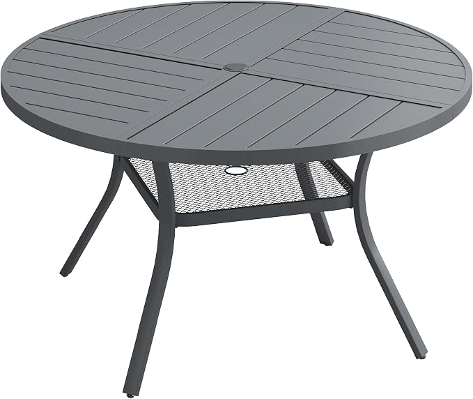 Patio Dining Table for 4-6, Round Metal Outdoor Table by VOXBIN