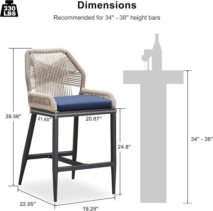 PURPLE LEAF Patio Counter Height Bar Stools 24" H Set of 4 Modern Rattan Bar - Image 3