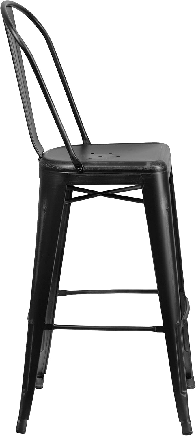 EMMA + OLIVER Commercial Grade 30" H Distressed Black Metal Indoor-Outdoor - Image 6