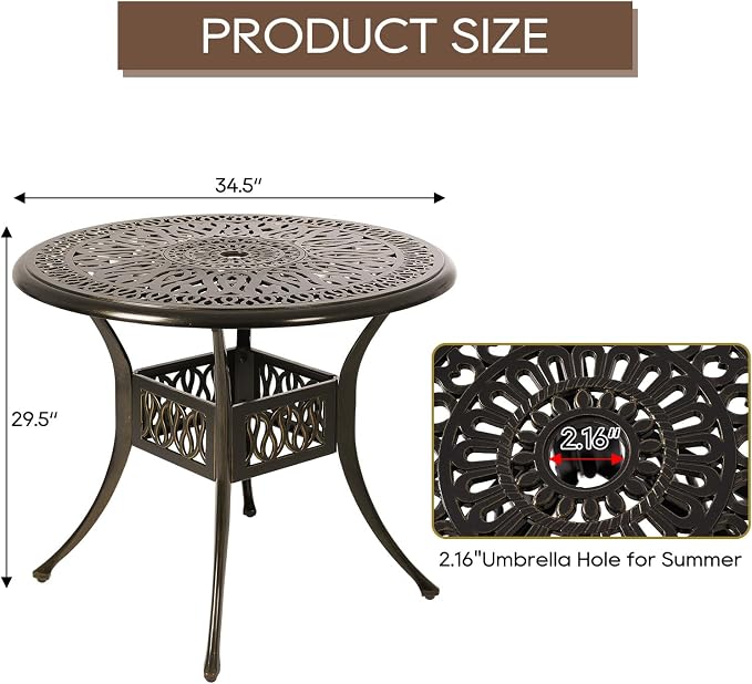 Patio Dining Table, Cast Aluminum Patio Tables - Image 2
