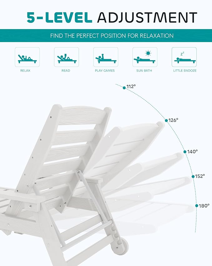 SERWALL Patio Chaise Lounge Chair Set of 4, 5 Positions Adjustable Poly Outdoor - Image 3