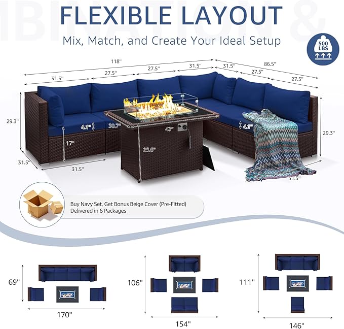 NICESOUL 7 Piece Large Size Patio Sectional Furniture Set - Image 4