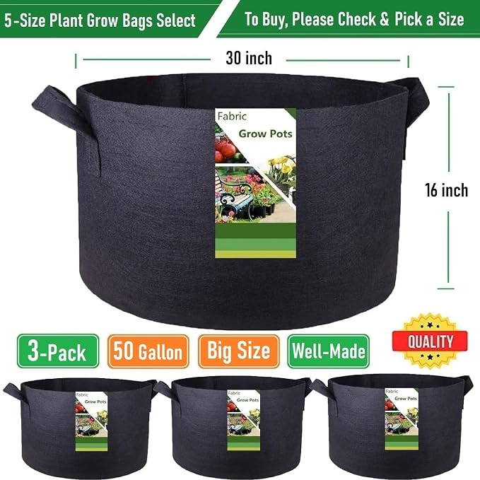 3-Pack 50 Gallon Thickened Plant Grow Bags Large Heavy Duty Fabric Plant Pots - Image 4