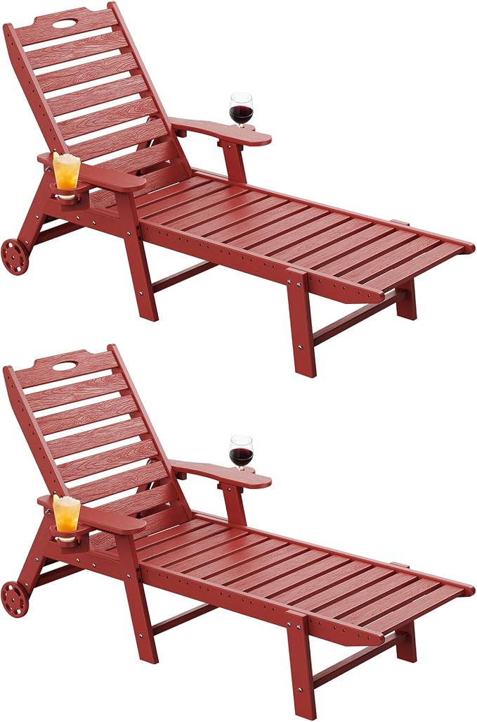 Carauci Lounge Chair Outdoor Set of 2, HDPE Chaise Lounge by Carauci