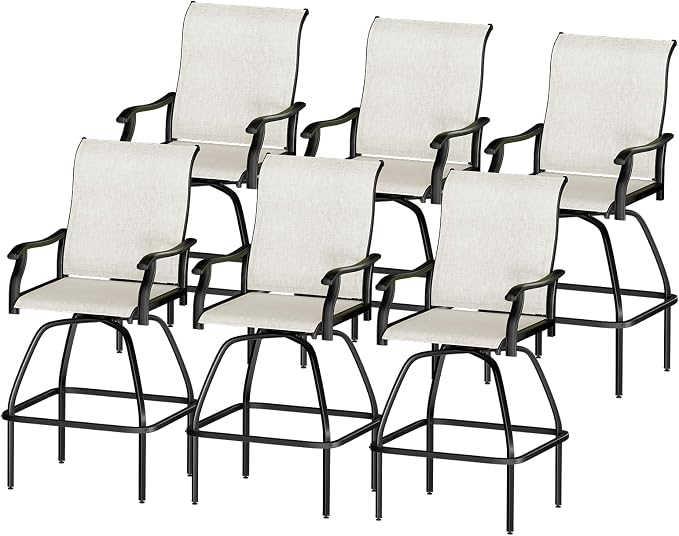 LEVELEVE Patio Bar Set 6pcs Swivel Bar Stools Outdoor Bistro Textilene by Enjoyyourlife