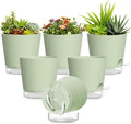 Plant Pots 5 Inch Self Watering Pots, 6 Pack Plastic Planters by SQKH