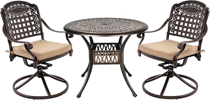 Grepatio 3 Piece Patio Bistro Set Outdoor Cast Aluminum Dining Set Patio Bistro by Takesyoutohaveawonderfullife