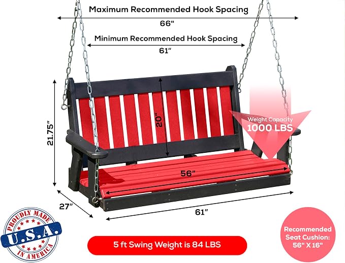 Mission Poly Lumber Wood 5FT Porch Swing Amish Craftsmandship Made in USA HDPE - Image 2