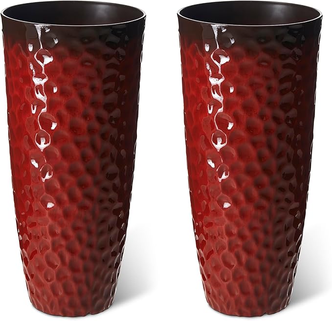 Glitzhome 31" H Large Plastic Tall Planters, Oversized Planters Flower Pots by Glitzhome