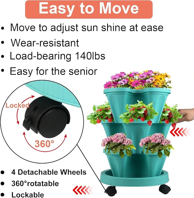Vertical Planter 3 Tier Stackable Planters Garden Planters Strawberry Herb - Image 6