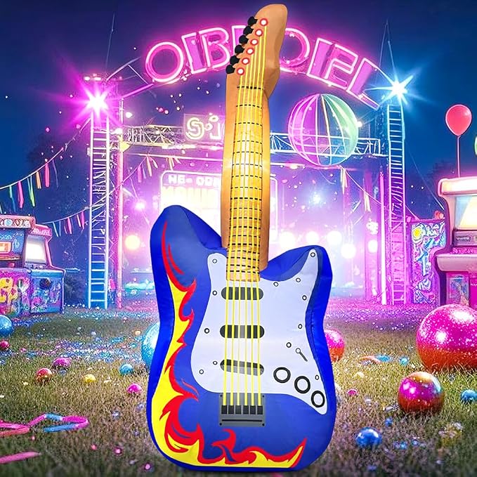 80's 90's Party Decoration 5FT Inflatable Guitar Party Decorations, Blow up LED - Image 6