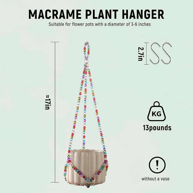 1Pack Glass Beaded Plant Hanger Indoor, Rainbows Hanging Planters - Image 2