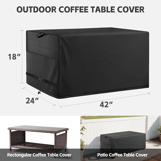 Patio Coffee Table Cover Black Heavy Duty Waterproof Cover 42" L x 24" W x 18" H - Image 2