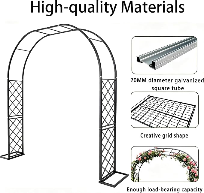 Metal Garden Arbor, 90.5" W x 94.5" H Heavy Duty Metal Garden Arch Trellis - Image 4