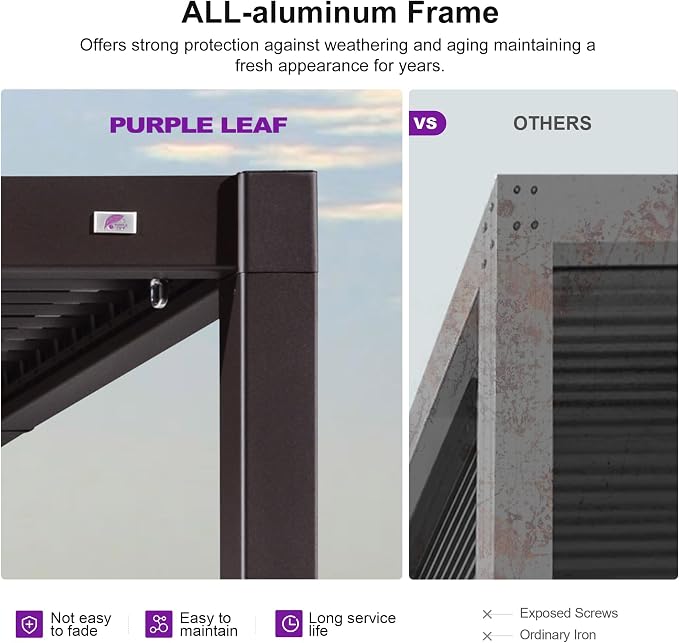PURPLE LEAF 10' x 14' Outdoor Louvered Pergola Aluminum Pergola - Image 4