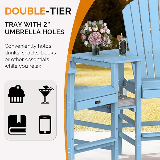 VINGLI Tall Adirondack Chairs Set of 2, All Weather HDPE Bar Height Adirondack - Image 4