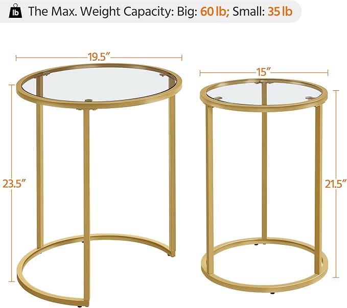 Yaheetech Round Nesting Side Table Stacking Coffee Table, Mustard Gold - Image 3