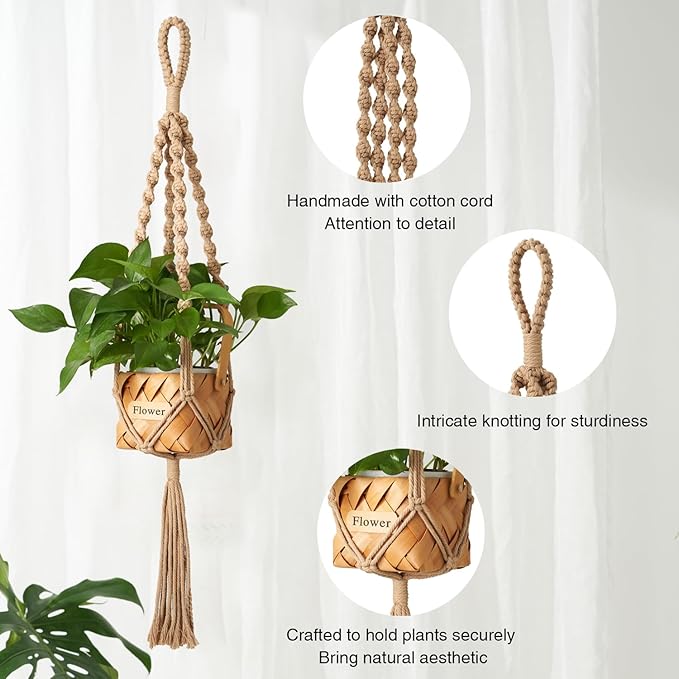 2Pcs Macrame Plant Hangers Indoor & Outdoor, Boho Hanging Planters - Image 2