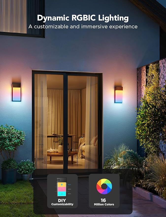 Govee Outdoor Wall Light, 1500LM Smart RGBIC Porch Lights Outdoor - Image 2