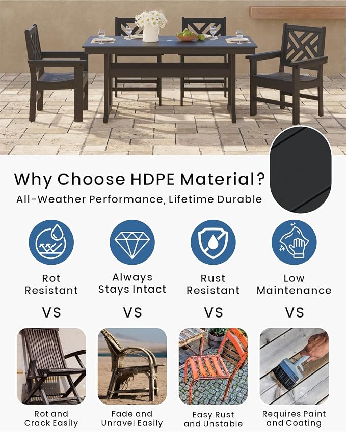 5-Piece Outdoor Dining Set, HDPE All-Weather Patio Table and Chairs Set - Image 3