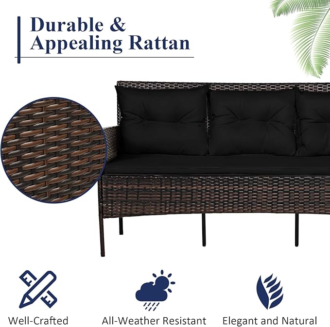 Tangkula 3 Pieces Patio Conversation Set, All Weather Outdoor PE Rattan Wicker - Image 5