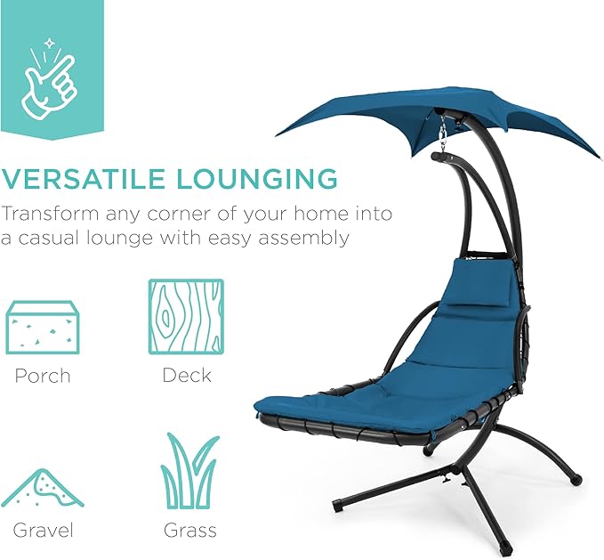 Best Choice Products Outdoor Hanging Curved Steel Chaise Lounge Chair Swing - Image 6