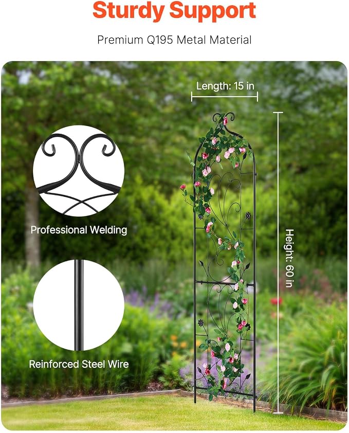 VEVOR 60 x 15 in, Rustproof Metal Garden Flower Trellis, Outdoor Climbing Rose - Image 2