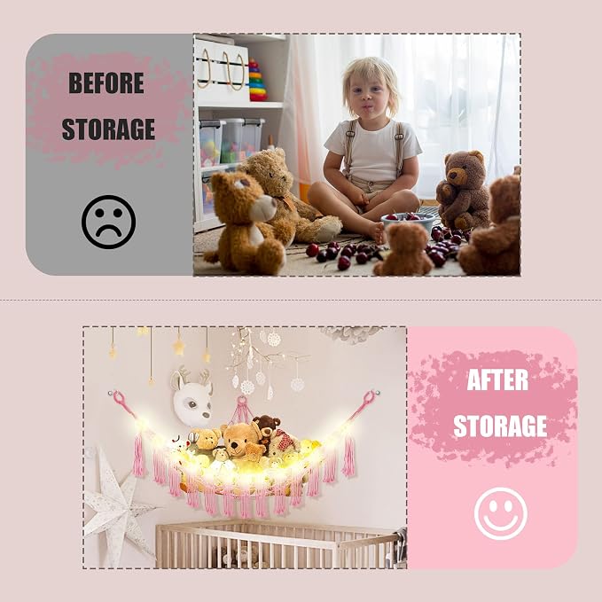 Stuffed Animal Hammock with LED Light, Large Stuffed Animals Storage Corner - Image 4