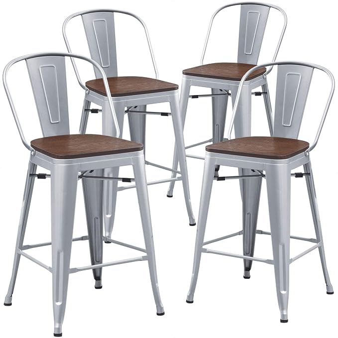 Aklaus Metal Bar Stools Set of 4, 24 inch Barstools Counter Height Bar Stool by AKLAUSHomeFurniture