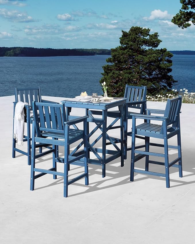 5 Pieces Adirondack Bar Chairs Set, HDPE Patio Bar Height Table and Chairs - Image 2