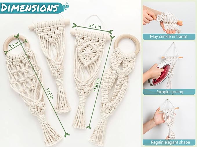 Melphoe 4 Pack Air Plants Holders Stand Air Fern Macrame Plant Hanger Indoor - Image 7