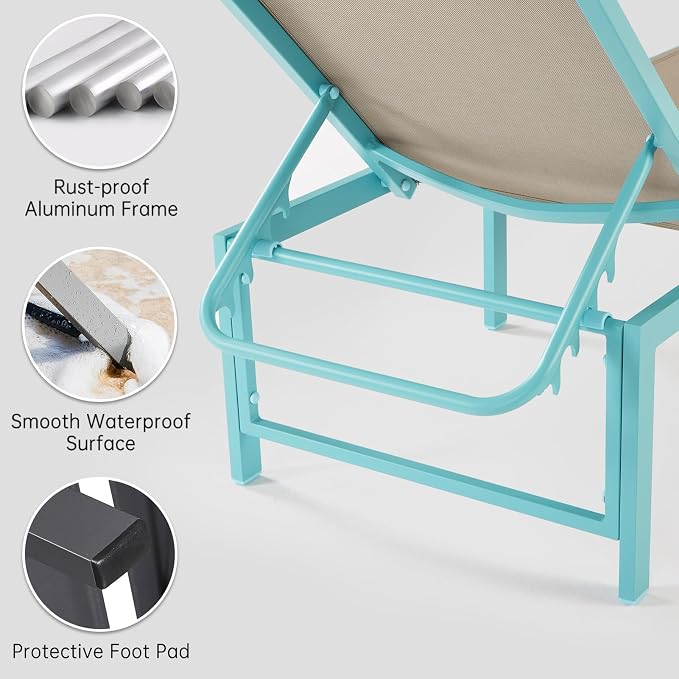Outdoor Pool Lounge Chairs, Aluminum Patio Lounge Chairs, Five-Position - Image 4
