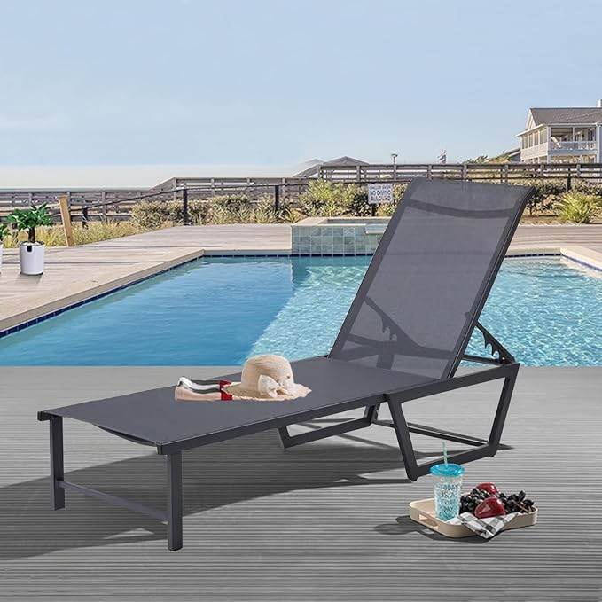 Lounge Chair Outdoor, No Assembly Required Pool Lounge Chairs, 5-Position - Image 2