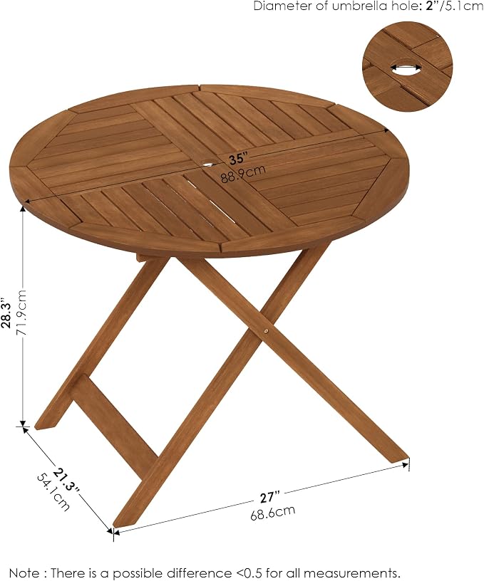 Furinno FG19061F Tioman Outdoor Hardwood Sunlight Folding Table - Image 3