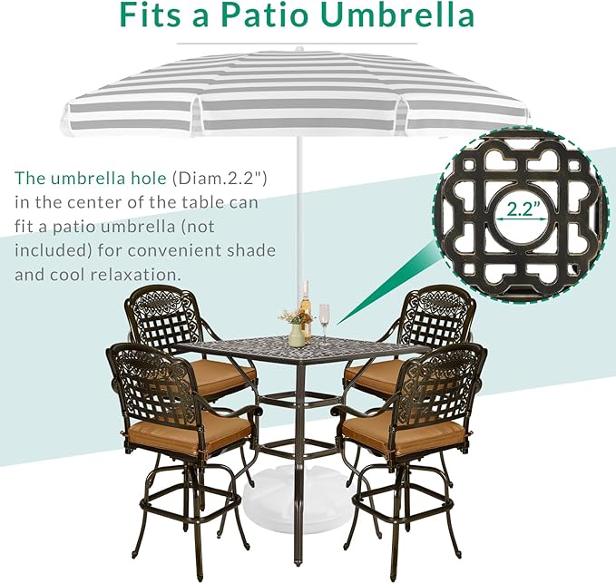 VIVIJASON 5-Piece Bar Height Patio Dining Set, Rust-Free Cast Aluminum Outdoor - Image 5