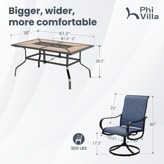 PHI VILLA 7 Piece Patio Dining Set, 6 Swivel Patio Chairs - Image 9