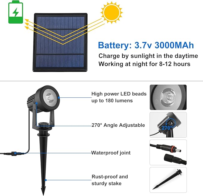 Solar Spot Lights Outdoor, 4-in-1 Solar Landscape Spotlight Waterproof 9.8ft - Image 4
