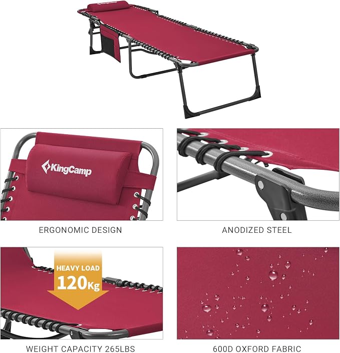 KingCamp Portable Folding Camping Cot Adjustable 4-Position Patio Reclining - Image 3