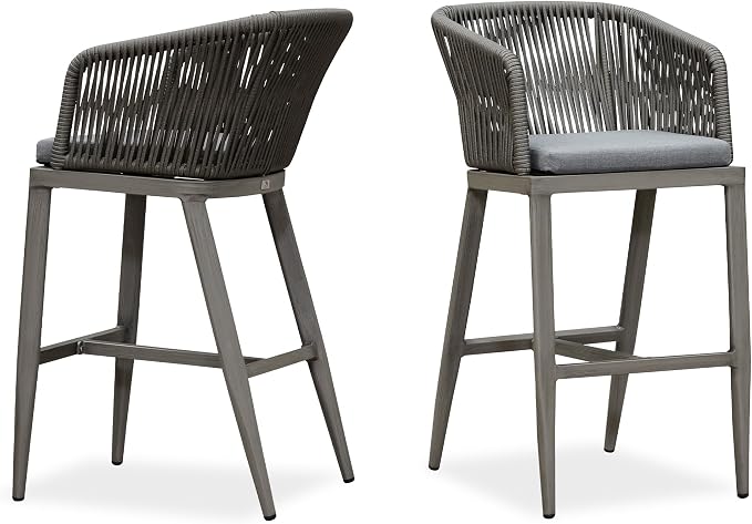 PURPLE LEAF Modern Outdoor Patio Bar Stool Set of 2, Aluminum Frame, PE Rattan by PURPLELEAF