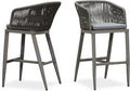 PURPLE LEAF Modern Outdoor Patio Bar Stool Set of 2, Aluminum Frame, PE Rattan by PURPLELEAF