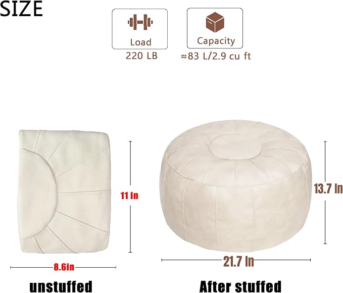 Thgonwid Unstuffed Moroccan Storage Pouf Foot Stool Ottoman Seat Handmade Faux - Image 3