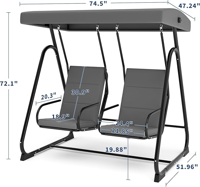 GarveeLife 2 Person Porch Swing Chair, Heavy Duty Outdoor Patio Swing Glider - Image 2