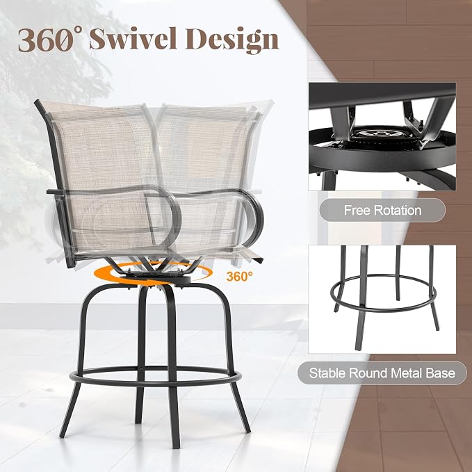 Giantex Set of 2 Swivel Outdoor Bar Stools, All-Weather Bar Height Patio Chairs - Image 6