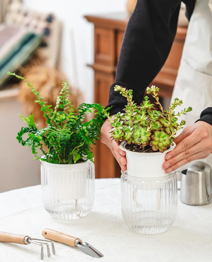Josteve 4.5 Inch 2 Pcs Self Watering Hanging Planter Indoor Plant Pots Drainage - Image 3