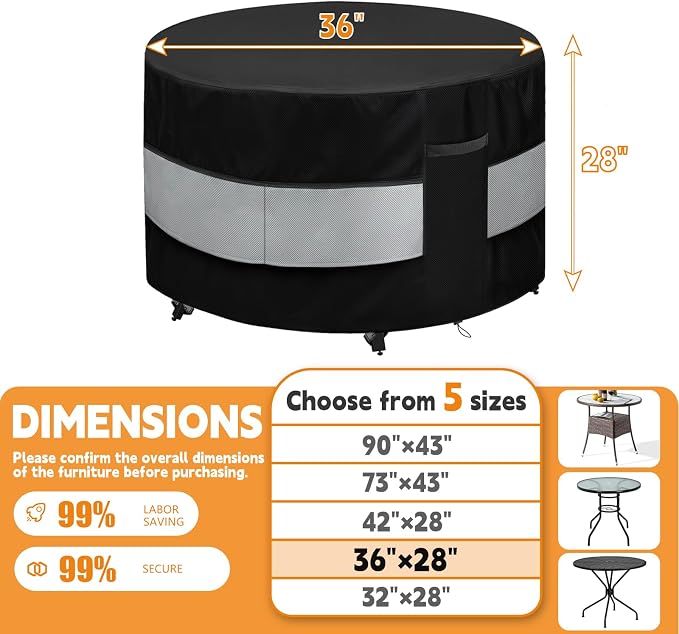 Round Patio Furniture Cover Black Grey Waterproof Up to 10000pa - Image 2
