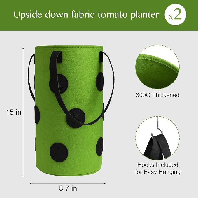 2 Pack Black and Green Upside Down Tomato & Herb Planter, Hanging Durable - Image 2